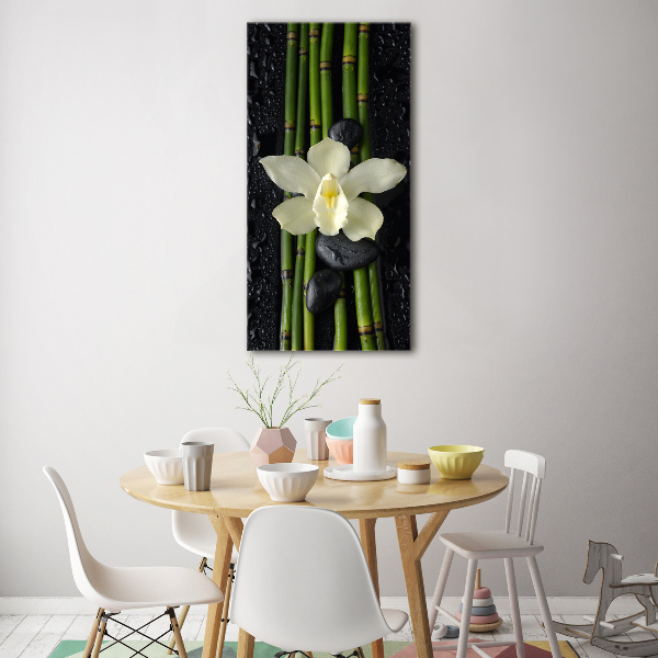 Verticale glasfoto Orchidee en bamboe