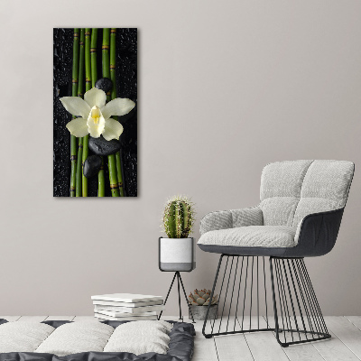 Verticale glasfoto Orchidee en bamboe