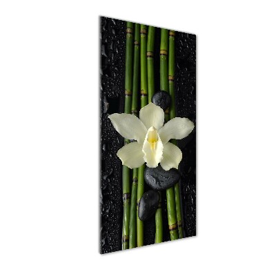 Verticale glasfoto Orchidee en bamboe