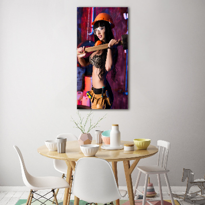 Verticale foto op glas Vrouwelijke werkster