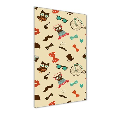 Verticaal glasschilderij Uilen fietsbril