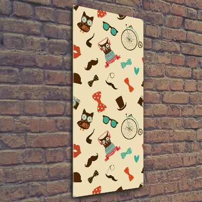 Verticaal glasschilderij Uilen fietsbril