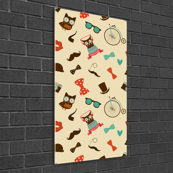 Verticaal glasschilderij Uilen fietsbril