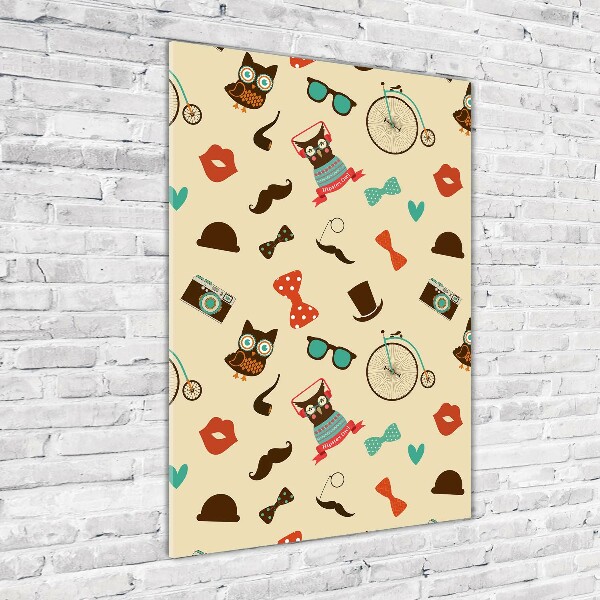 Verticaal glasschilderij Uilen fietsbril