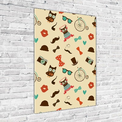 Verticaal glasschilderij Uilen fietsbril