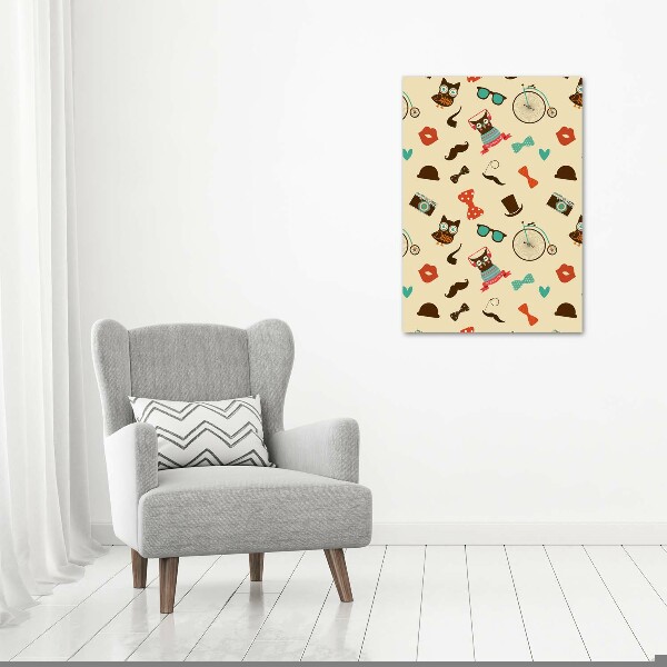 Verticaal glasschilderij Uilen fietsbril