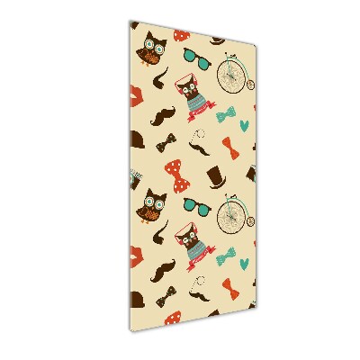 Verticaal glasschilderij Uilen fietsbril