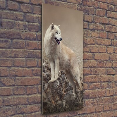 Verticaal glasschilderij Wolf op een rots