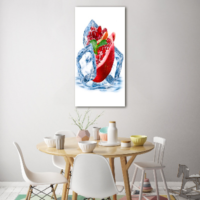 Verticale glasfoto Granaatappel en ijs