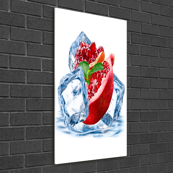 Verticale glasfoto Granaatappel en ijs