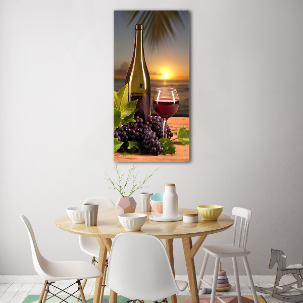 Verticaal glasschilderij Druiven en wijn