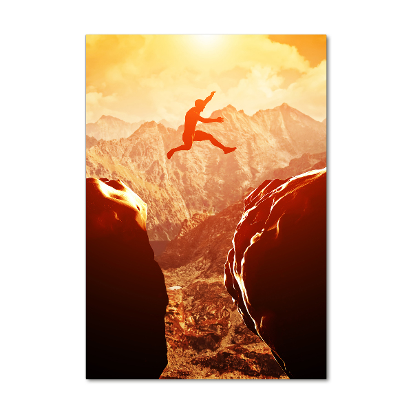 Verticale glasfoto Spring over de afgrond