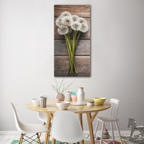 Verticale glasfoto Een boeket paardenbloemen