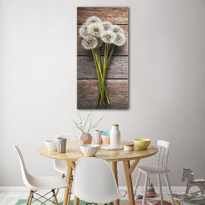 Verticale glasfoto Een boeket paardenbloemen