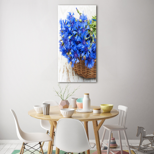 Verticaal glasschilderij Korenbloemen in een mand