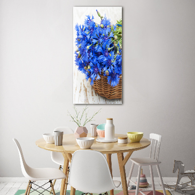 Verticaal glasschilderij Korenbloemen in een mand