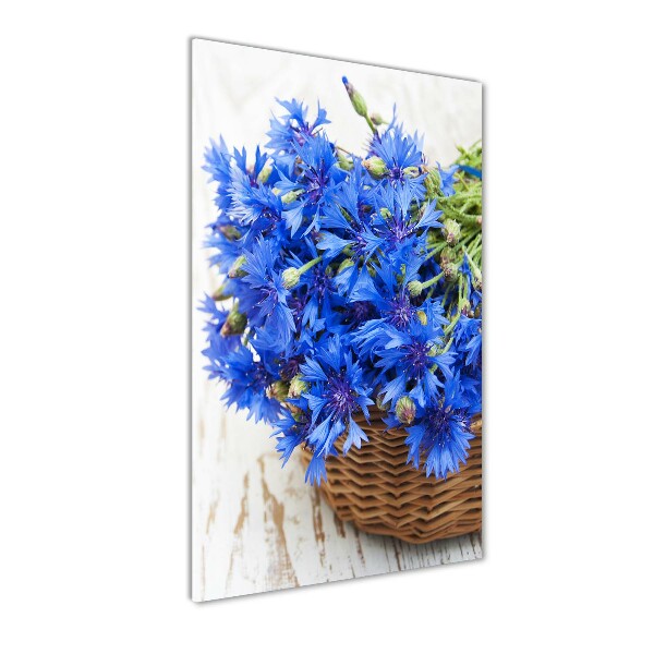 Verticaal glasschilderij Korenbloemen in een mand