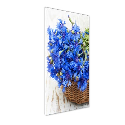 Verticaal glasschilderij Korenbloemen in een mand