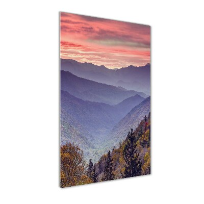 Verticale glasfoto Mist boven de bergen