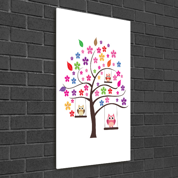 Verticale glasfoto Uilen op schommels