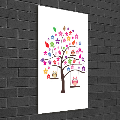 Verticale glasfoto Uilen op schommels