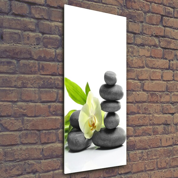Verticaal glasschilderij Orchidee en stenen