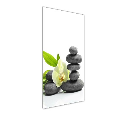Verticaal glasschilderij Orchidee en stenen