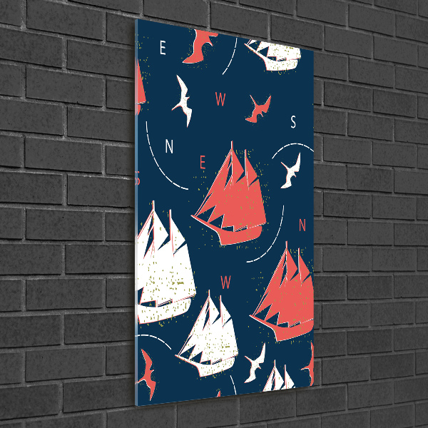 Verticale foto op glas Schepen zeevogels