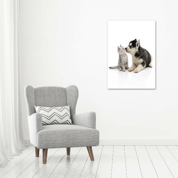 Verticale glasfoto Hond en kat