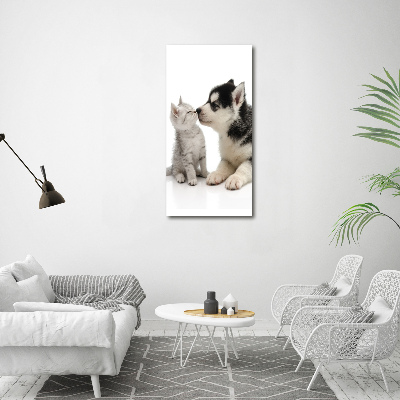 Verticale glasfoto Hond en kat