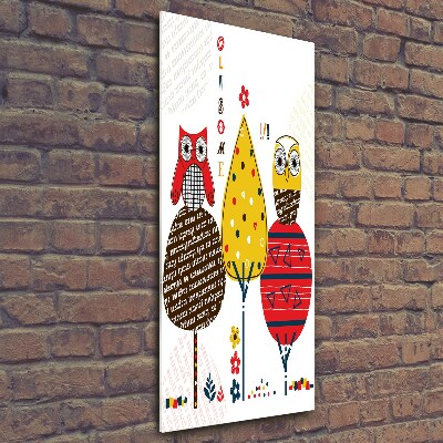 Verticaal glasschilderij Uilen in de bomen