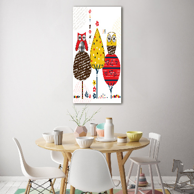 Verticaal glasschilderij Uilen in de bomen