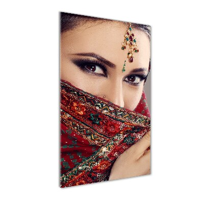 Verticaal glasschilderij Indiase vrouw