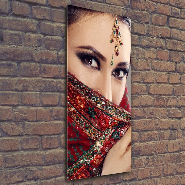 Verticaal glasschilderij Indiase vrouw