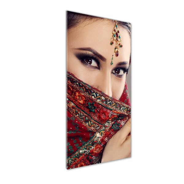 Verticaal glasschilderij Indiase vrouw