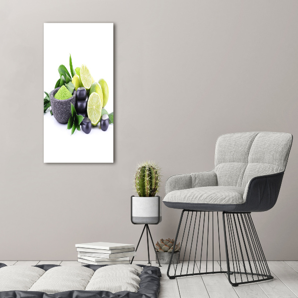 Verticale foto op glas Citrusvruchten en stenen