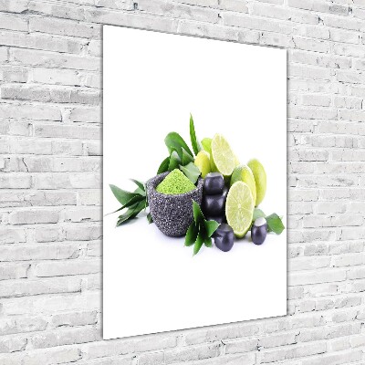 Verticale foto op glas Citrusvruchten en stenen