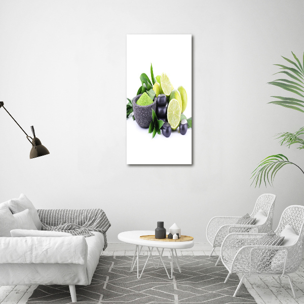 Verticale foto op glas Citrusvruchten en stenen