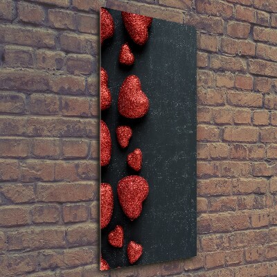 Verticale foto op glas Harten op het bord