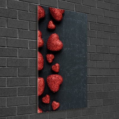 Verticale foto op glas Harten op het bord