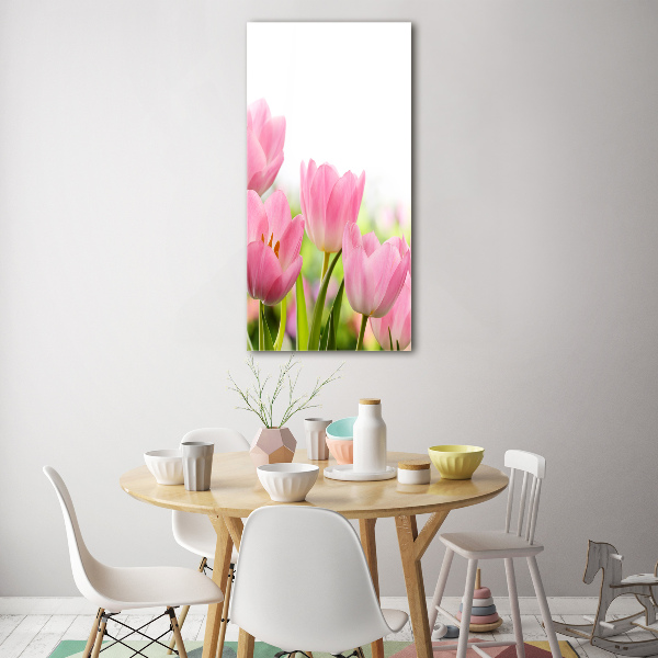 Verticale glasfoto Roze tulpen