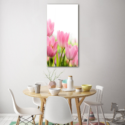 Verticale glasfoto Roze tulpen