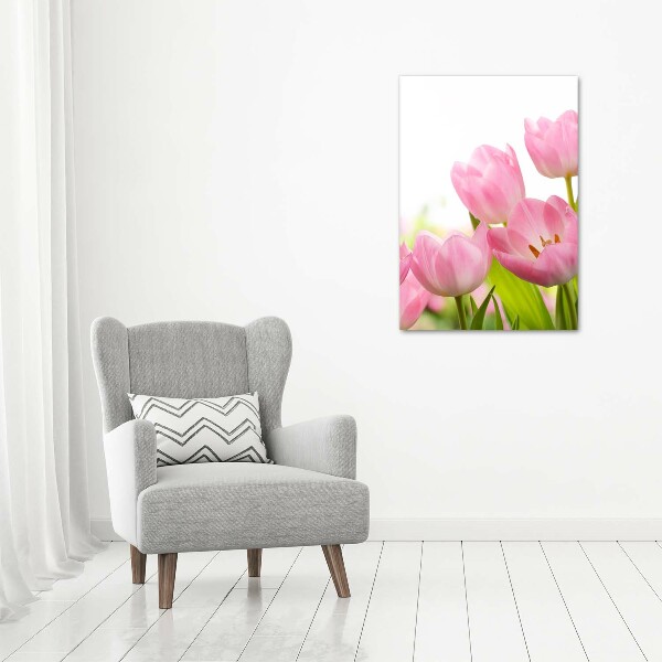 Verticale glasfoto Roze tulpen