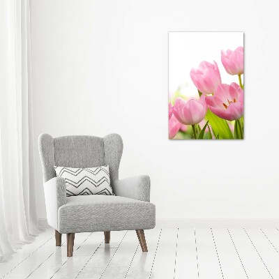 Verticale glasfoto Roze tulpen
