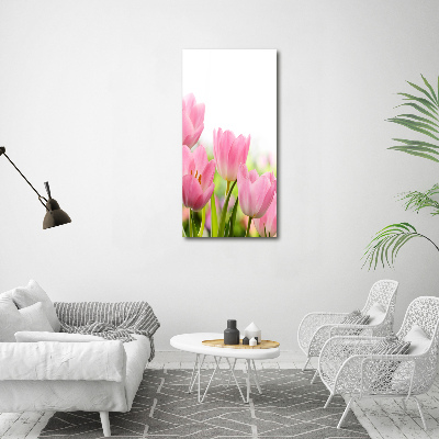 Verticale glasfoto Roze tulpen