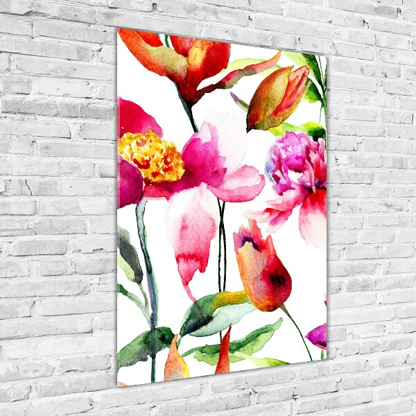 Verticale glasfoto Wilde bloemen