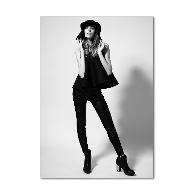 Verticale foto op glas Vrouw in het zwart