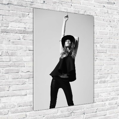 Verticale glasfoto Vrouw in het zwart