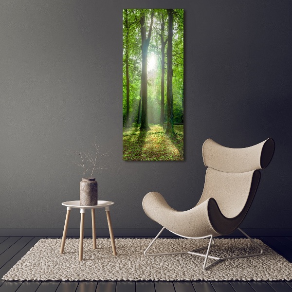 Verticaal glasschilderij De zon in het bos