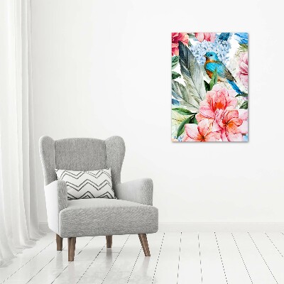 Verticale glasfoto Bloemen en vogels